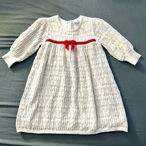 Like New Janie & Jack 18-24 months cream gold dress with red velvet ribbon bow🎀